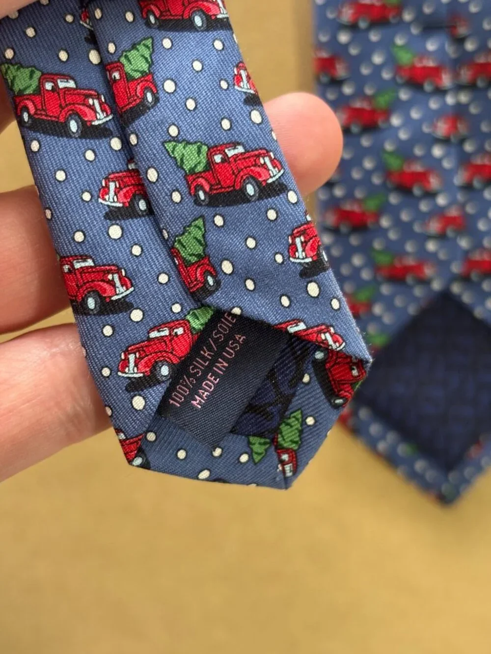 Vineyard Vines Silk Christmas Tie Red Truck Tree Snow Blue Holiday Necktie